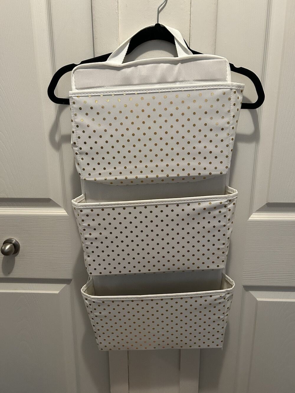 Wall Hanging File Organizer White With Gold Dots 3 Sections